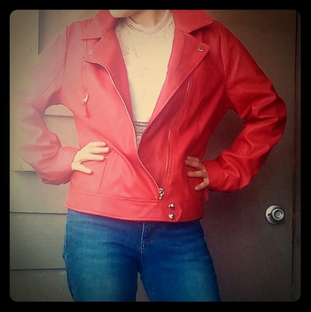 3/$10 Red faux leather jacket